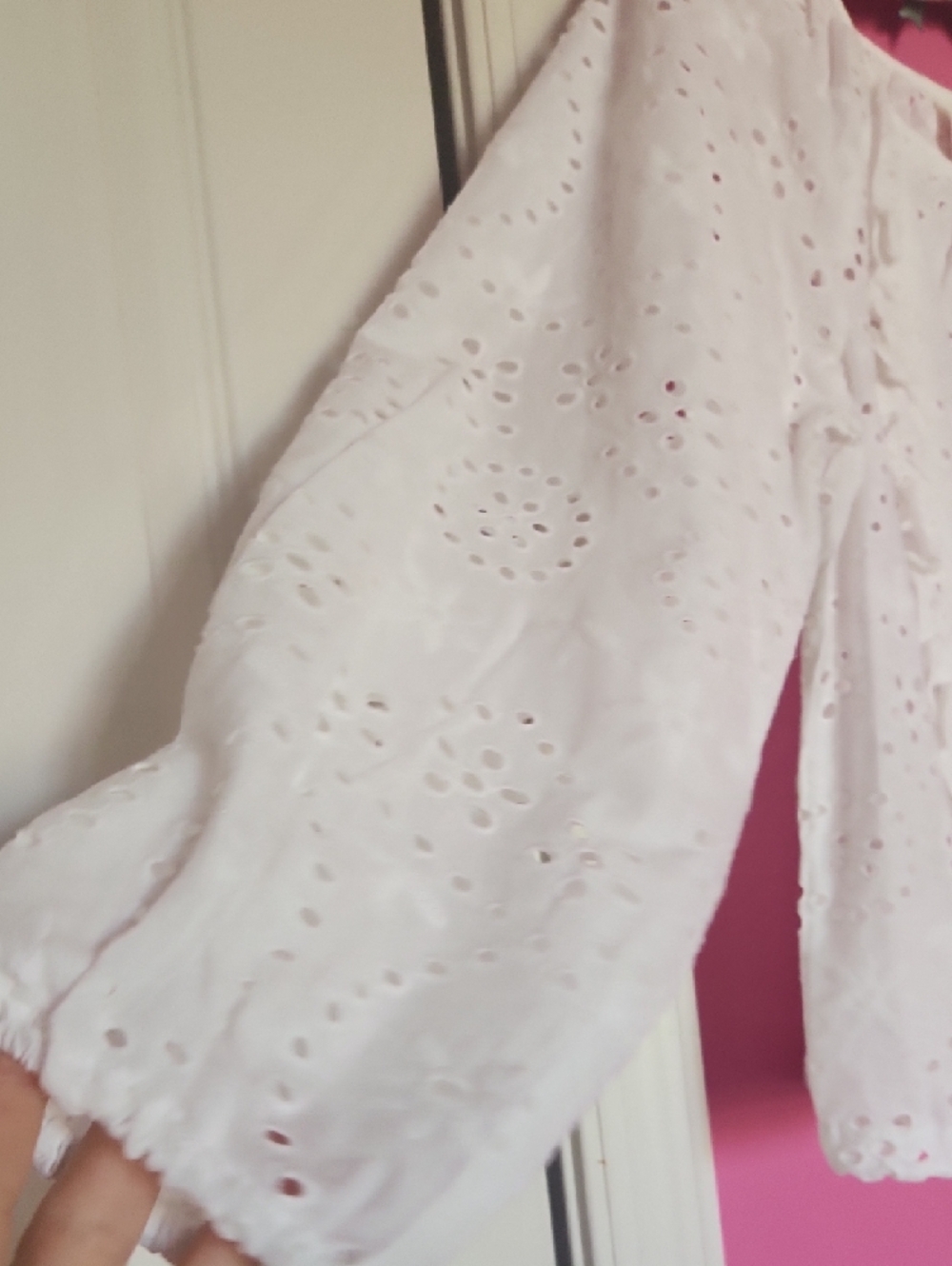 Joie White Eyelet Ruffle-Trim Blouse - Picture 7 of 14